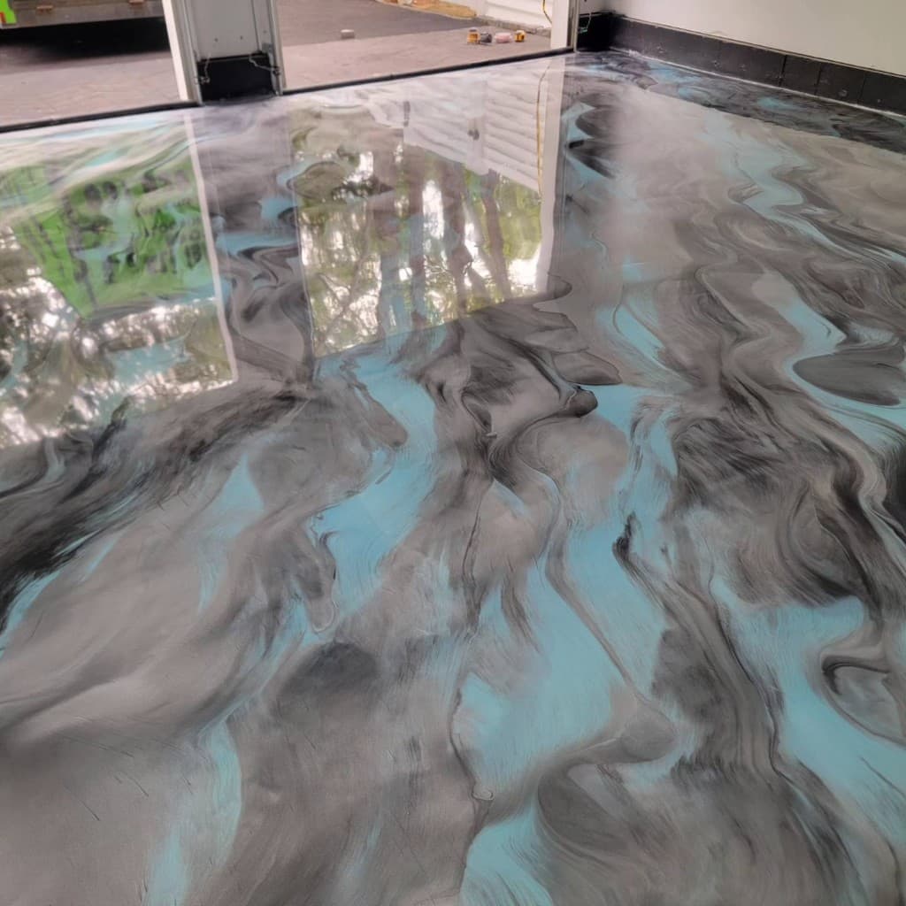 Blue Gray Swirl metallic epoxy floor — Long Island NY
