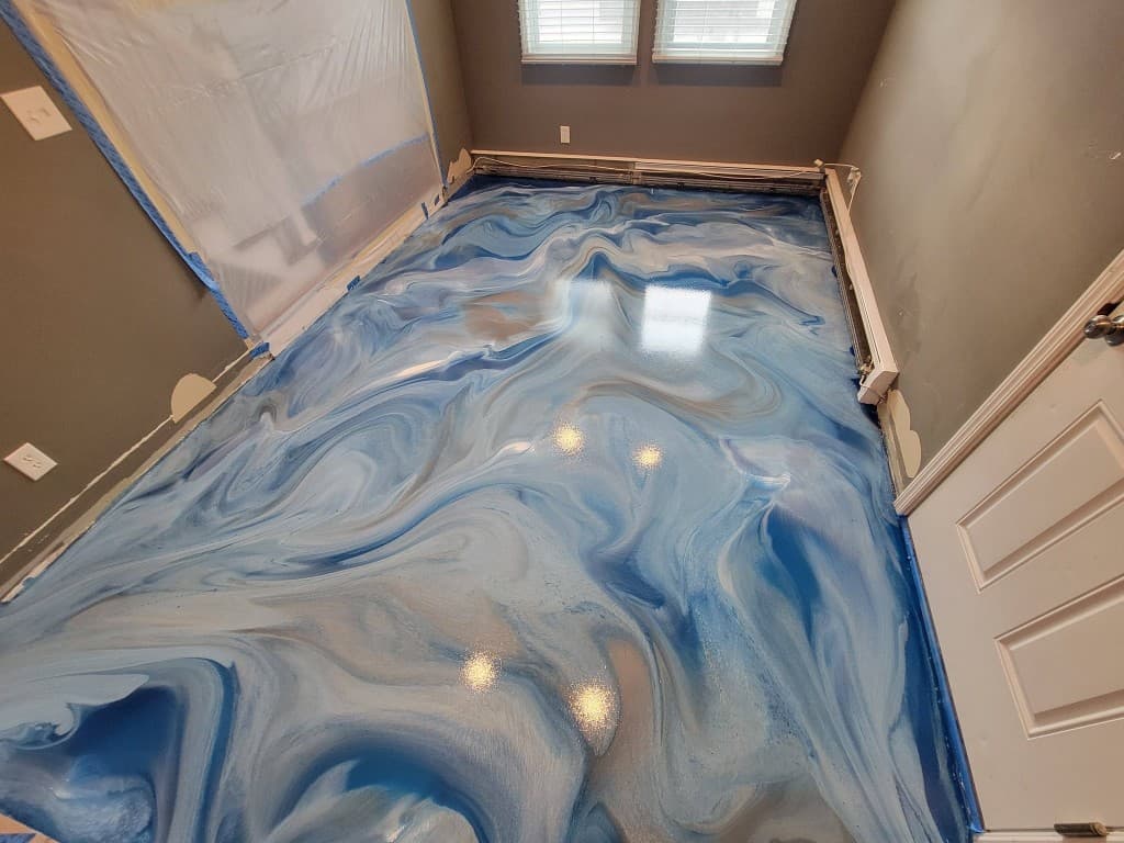 Ocean Blue metallic epoxy floor — Long Island NY